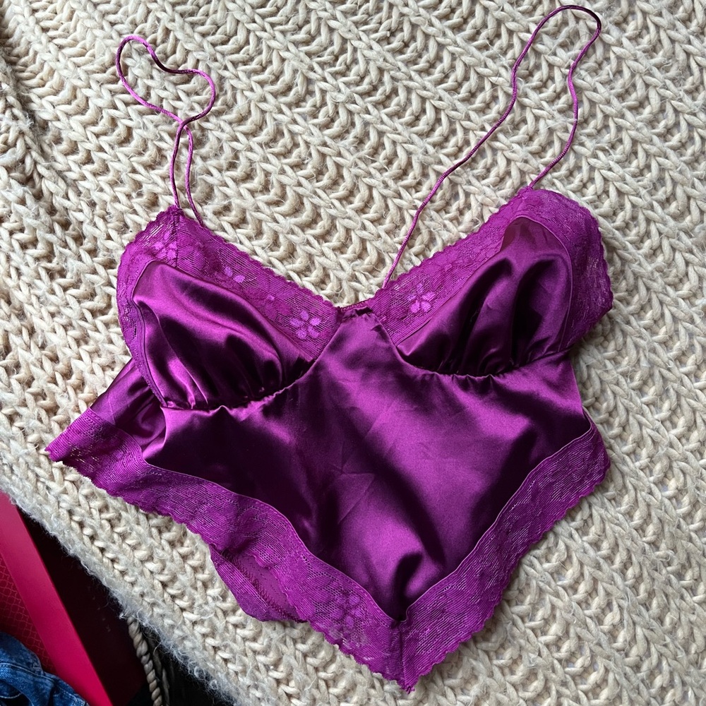 Purple Lace Trim Satin Camisole
